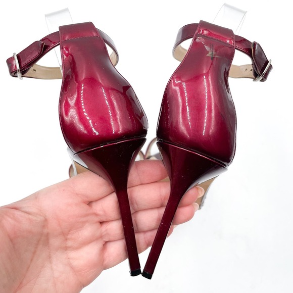 Manolo Blahnik Chaos Sandals Burgundy Patent Leather Heels Stiletto Sz 40 / 10 - Picture 7 of 9
